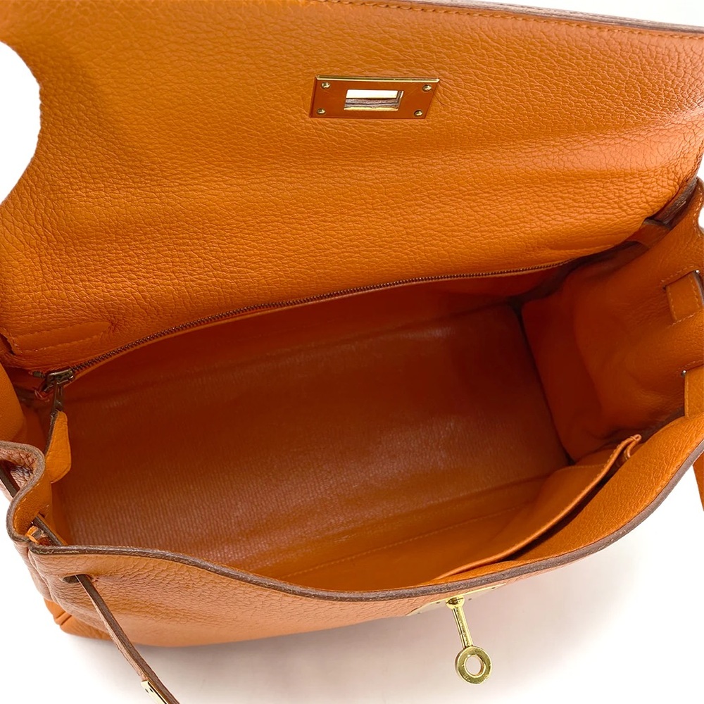 Authentic KELLY 32 Sellier Orange taurillon clemence satchel with strap - Picture 3 of 10